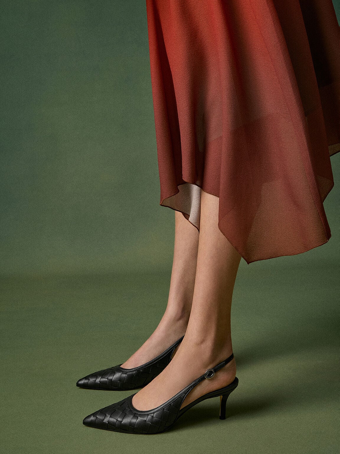 CHARLES & KEITH Discount / Ivette Woven Pointed Slingback Pumps - Black