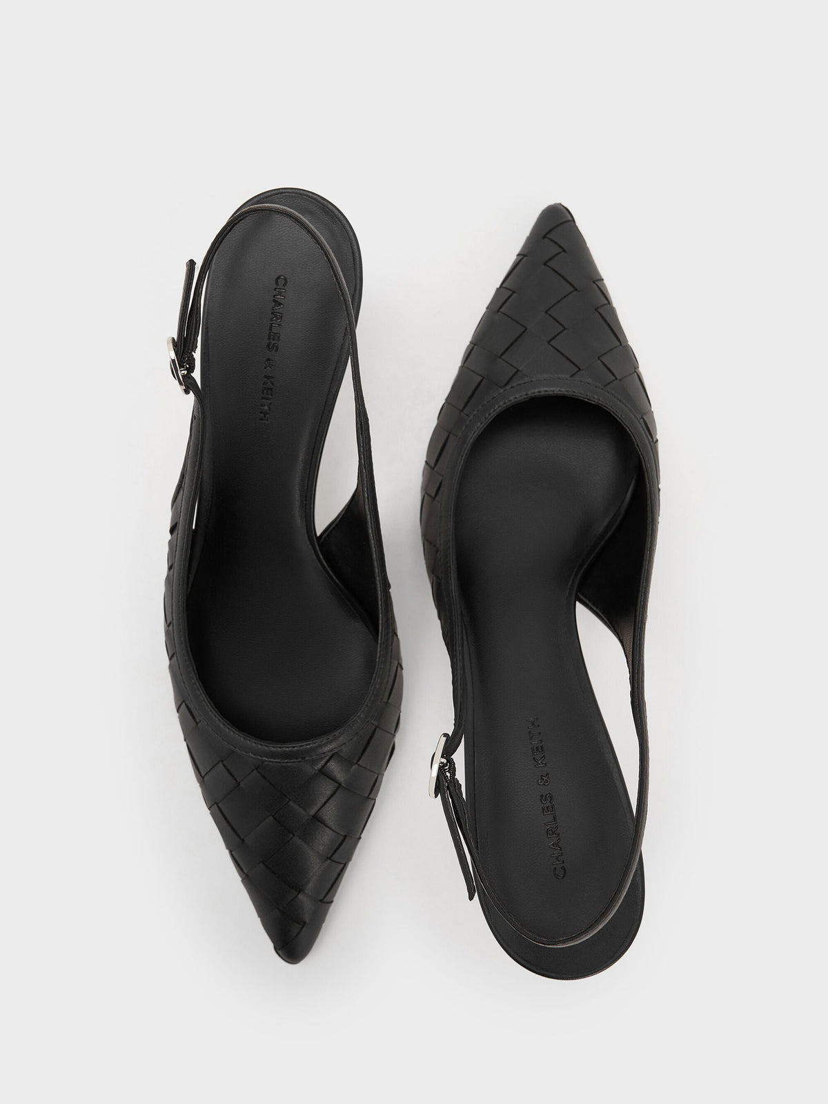 CHARLES & KEITH Discount / Ivette Woven Pointed Slingback Pumps - Black