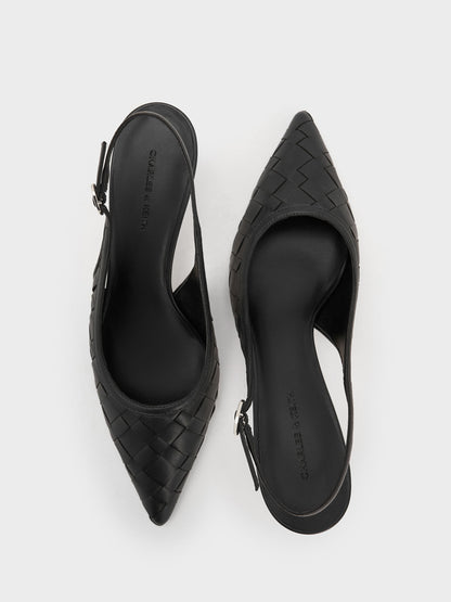 CHARLES & KEITH Discount / Ivette Woven Pointed Slingback Pumps - Black
