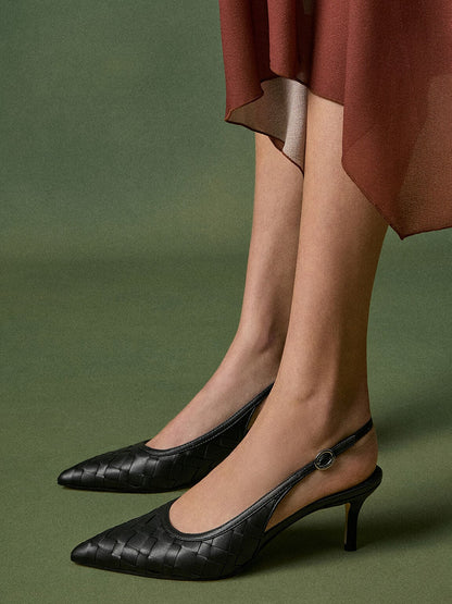 CHARLES & KEITH Discount / Ivette Woven Pointed Slingback Pumps - Black