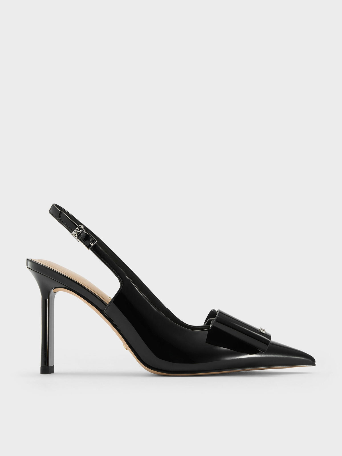 CHARLES & KEITH Customer Favorite / Lu Patent Leather Bow Slingback Pumps - Black Patent