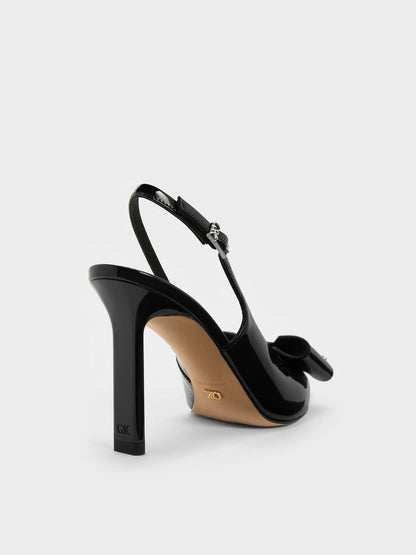 CHARLES & KEITH Customer Favorite / Lu Patent Leather Bow Slingback Pumps - Black Patent