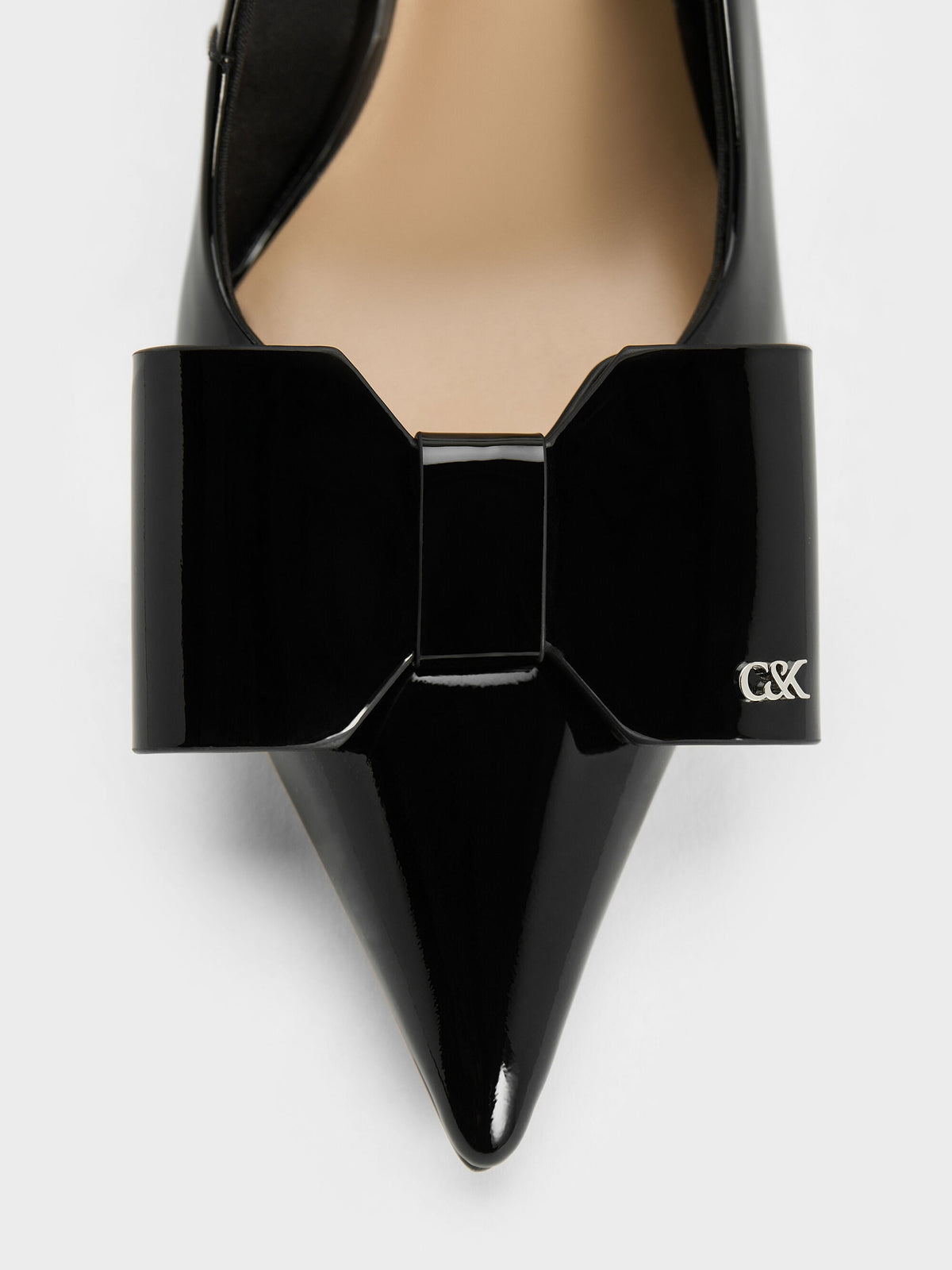 CHARLES & KEITH Customer Favorite / Lu Patent Leather Bow Slingback Pumps - Black Patent