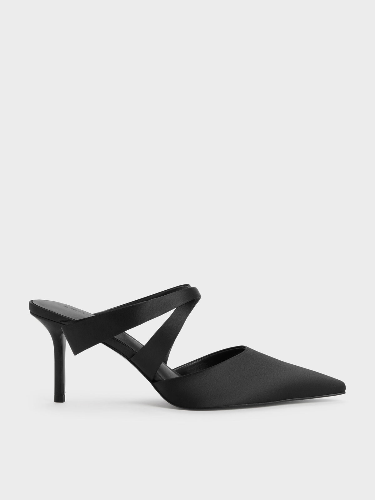 CHARLES & KEITH Deals / Satin Pleated-Strap Heeled Mules - Black Textured