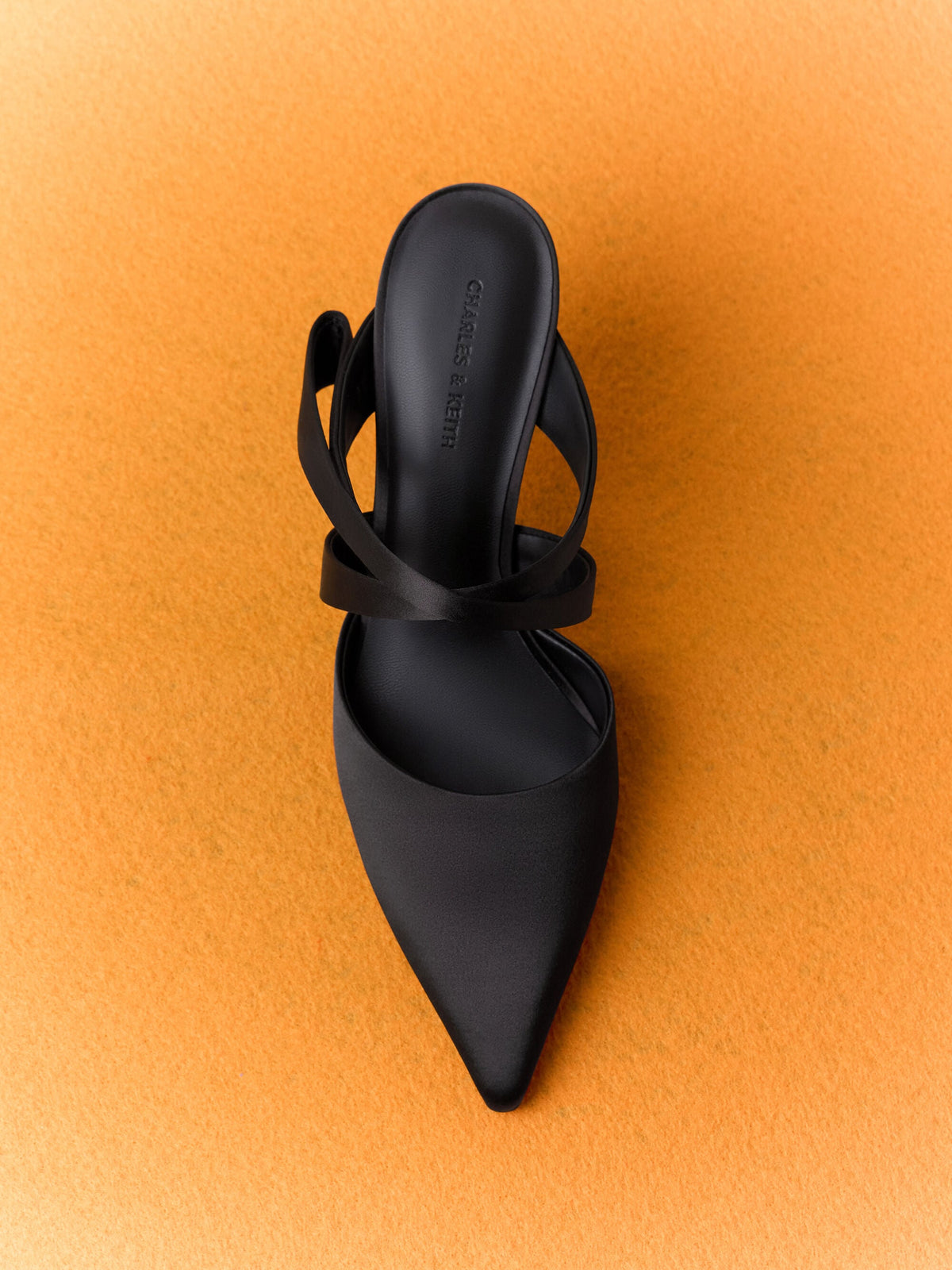 CHARLES & KEITH Deals / Satin Pleated-Strap Heeled Mules - Black Textured