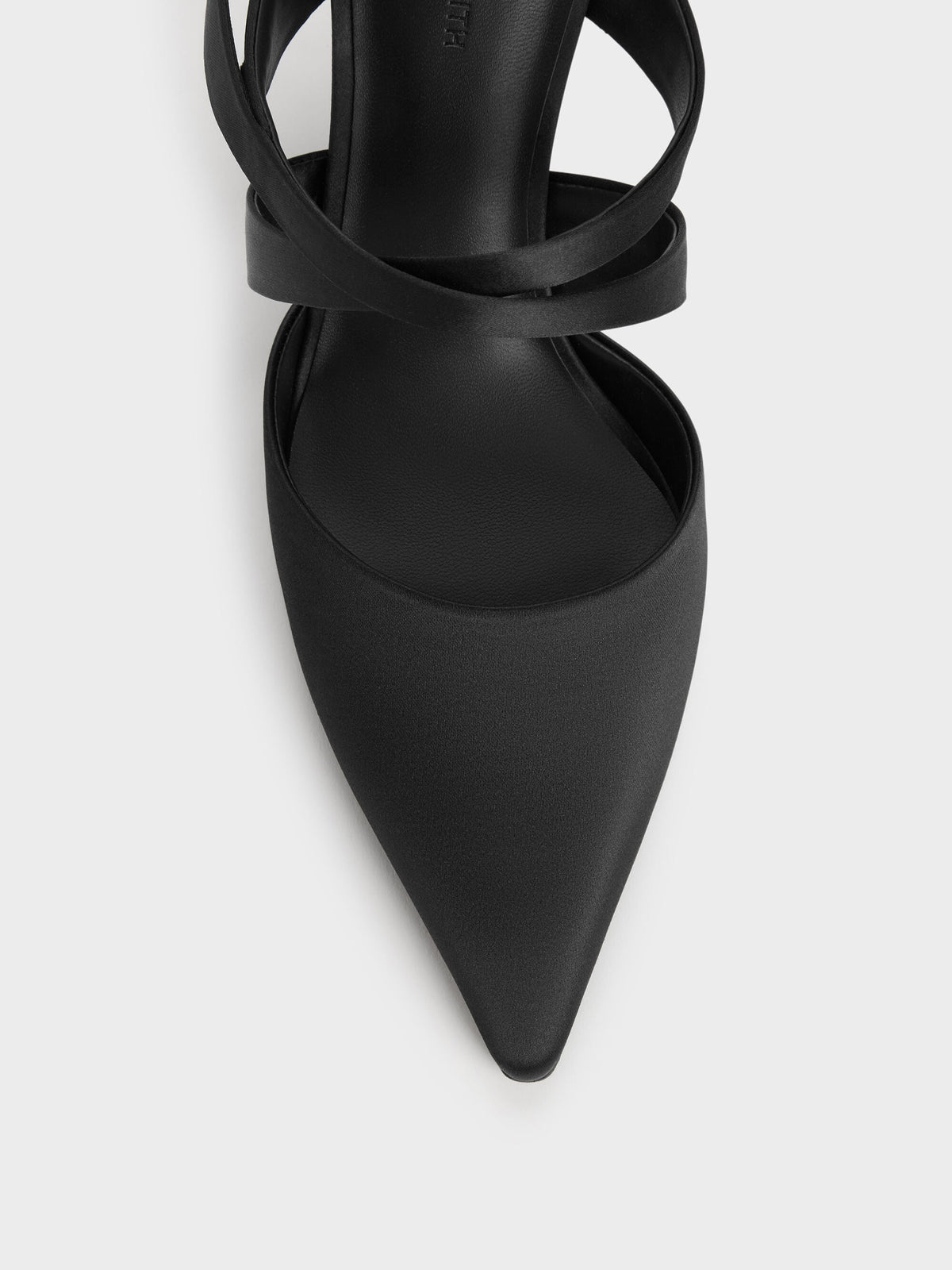 CHARLES & KEITH Deals / Satin Pleated-Strap Heeled Mules - Black Textured