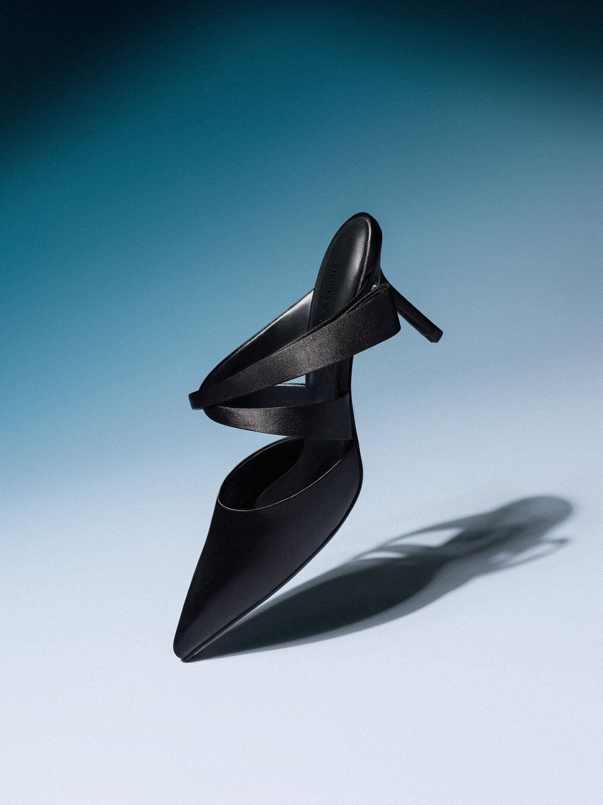 CHARLES & KEITH Deals / Satin Pleated-Strap Heeled Mules - Black Textured