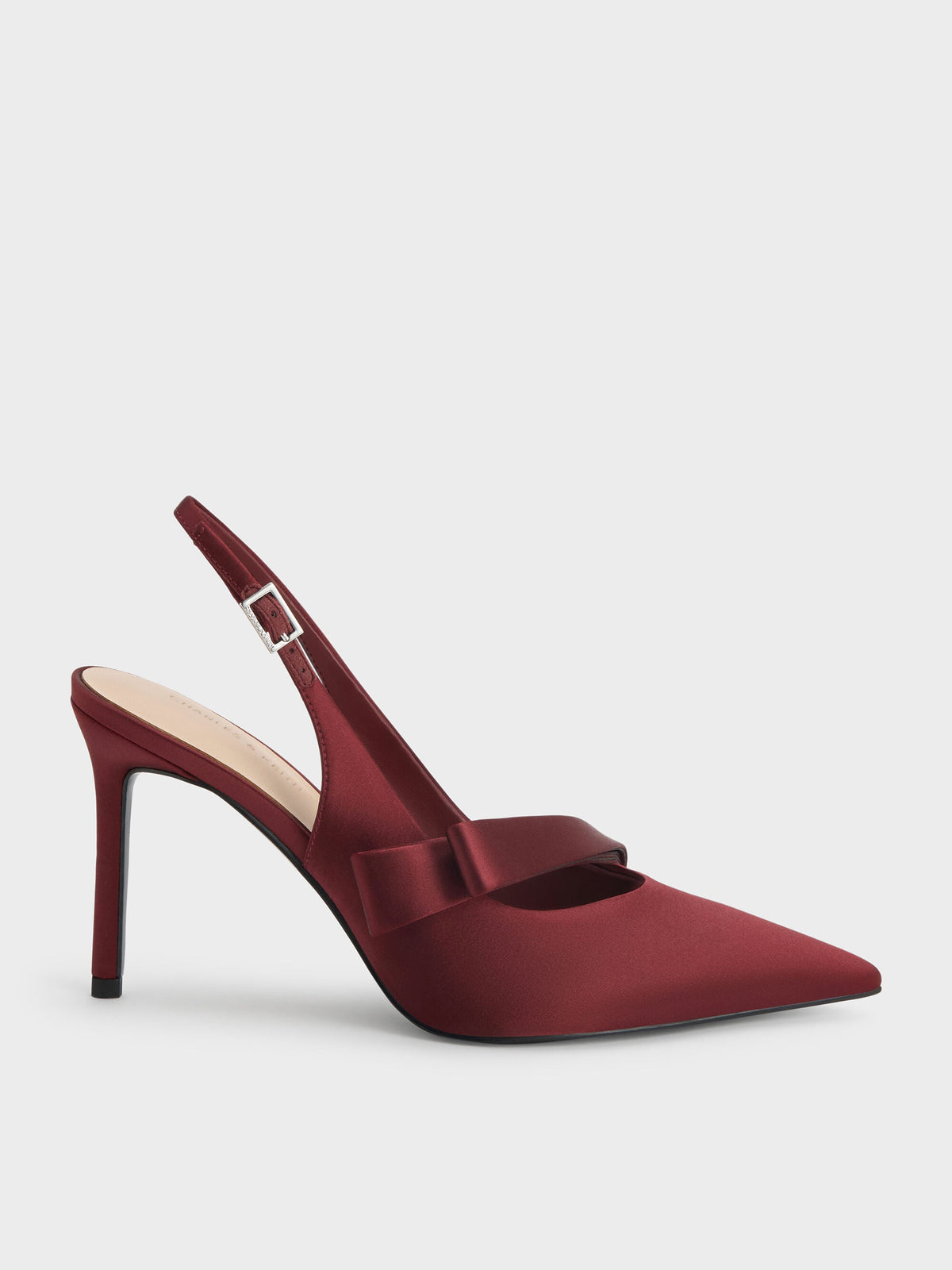 CHARLES & KEITH Trending / Satin Pleated-Strap Slingback Pumps - Red