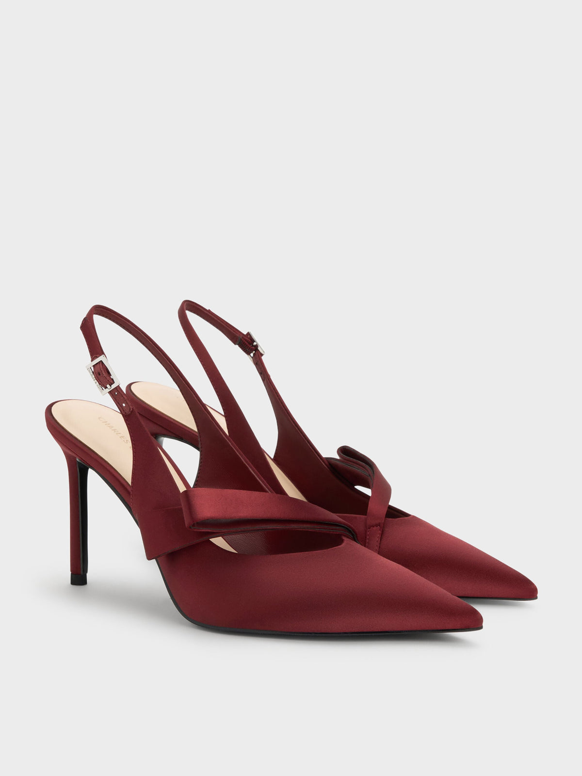 CHARLES & KEITH Trending / Satin Pleated-Strap Slingback Pumps - Red