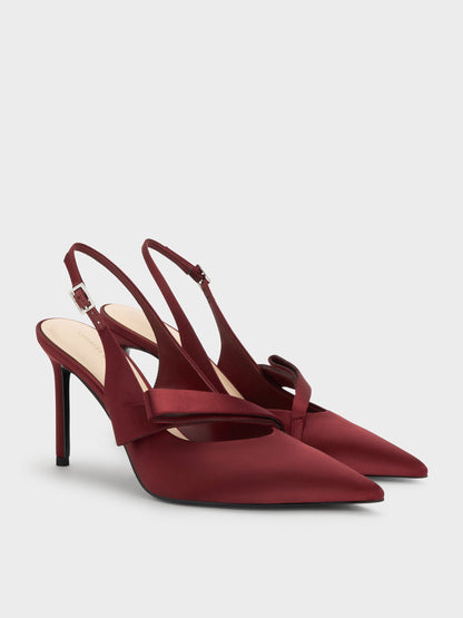 CHARLES & KEITH Trending / Satin Pleated-Strap Slingback Pumps - Red