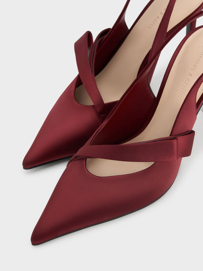 CHARLES & KEITH Trending / Satin Pleated-Strap Slingback Pumps - Red