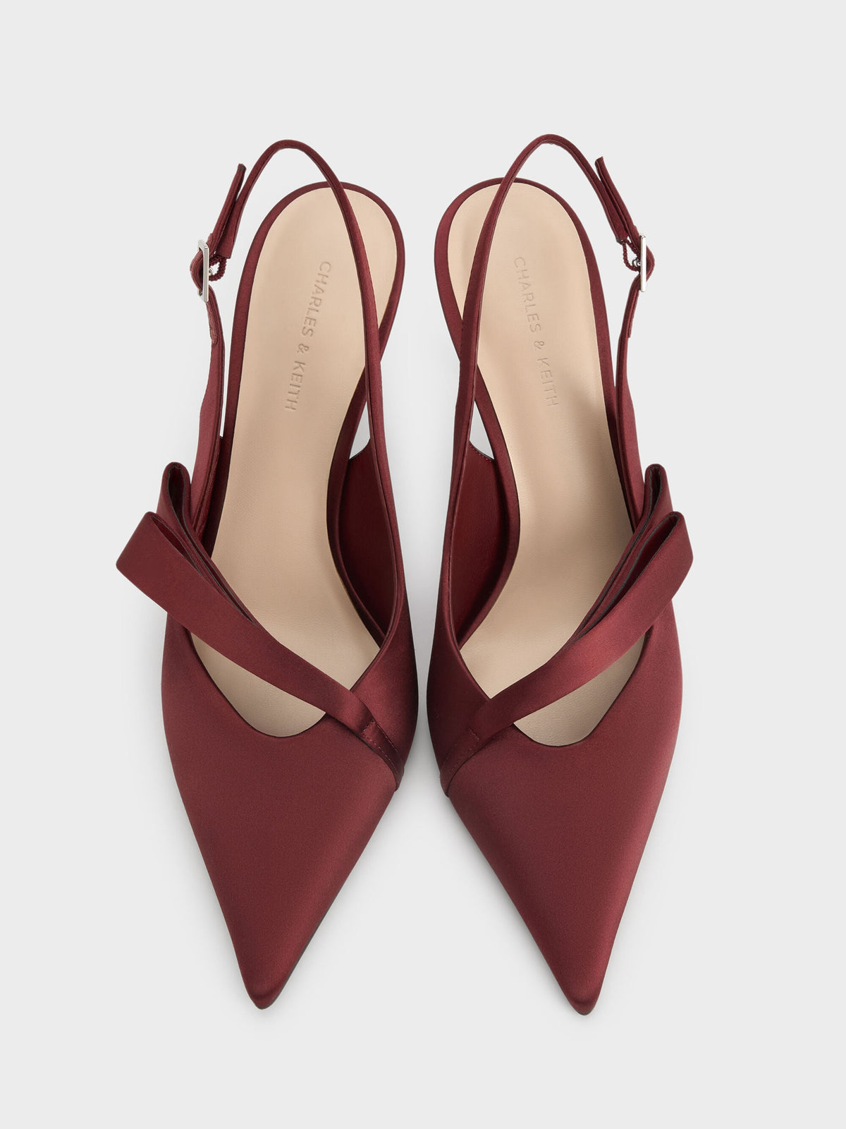 CHARLES & KEITH Trending / Satin Pleated-Strap Slingback Pumps - Red