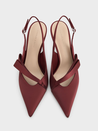 CHARLES & KEITH Trending / Satin Pleated-Strap Slingback Pumps - Red