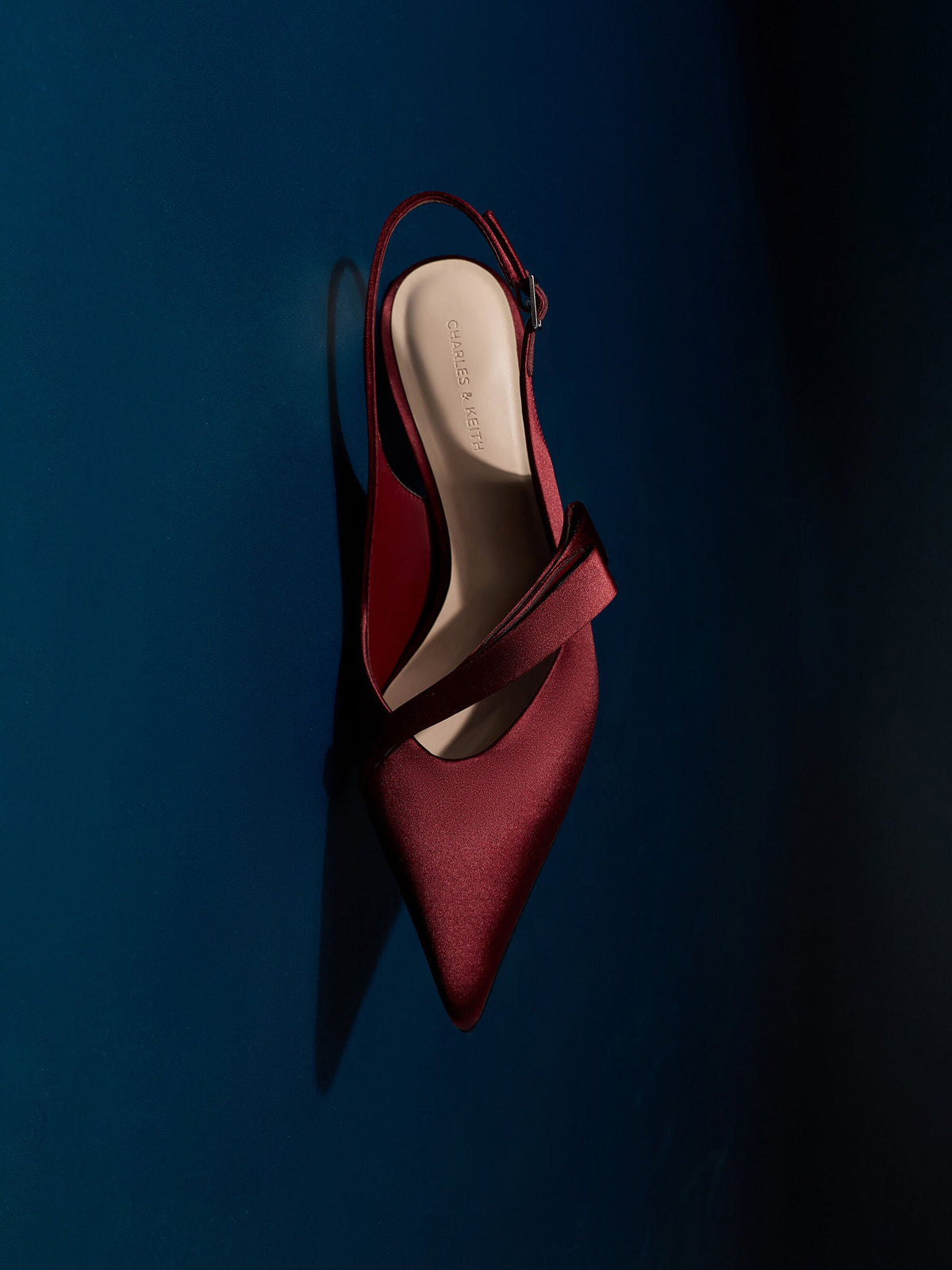 CHARLES & KEITH Trending / Satin Pleated-Strap Slingback Pumps - Red