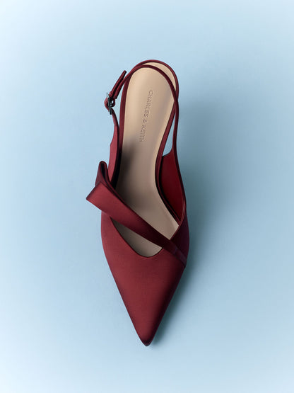 CHARLES & KEITH Trending / Satin Pleated-Strap Slingback Pumps - Red