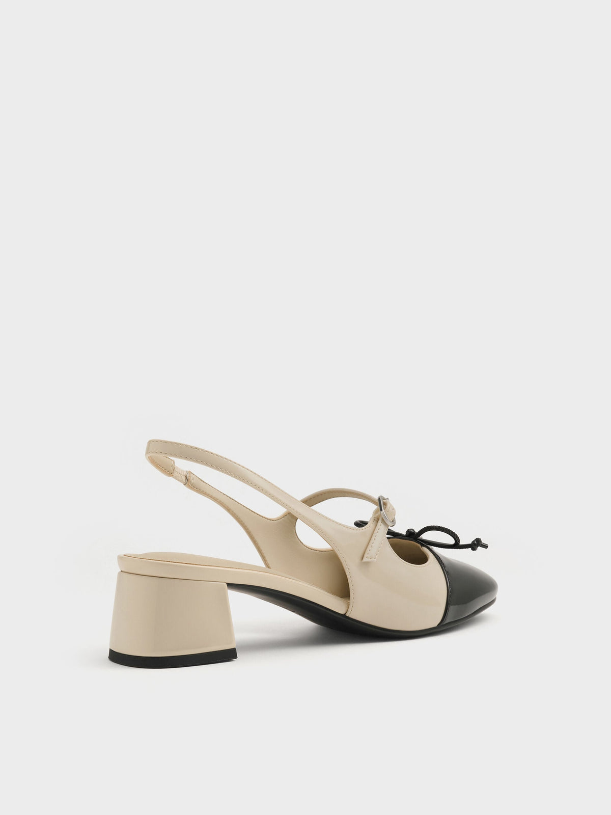 CHARLES & KEITH Trusted / Two-Tone Patent Bow Slingback Pumps - Chalk