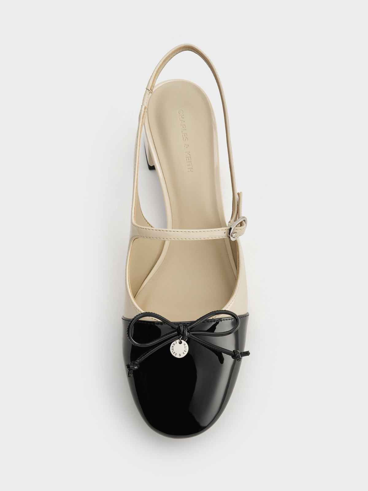CHARLES & KEITH Trusted / Two-Tone Patent Bow Slingback Pumps - Chalk