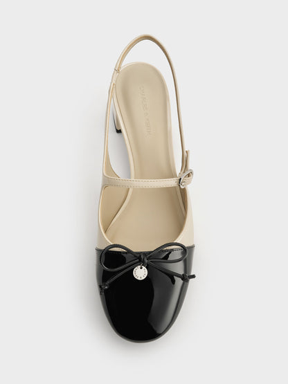 CHARLES & KEITH Trusted / Two-Tone Patent Bow Slingback Pumps - Chalk