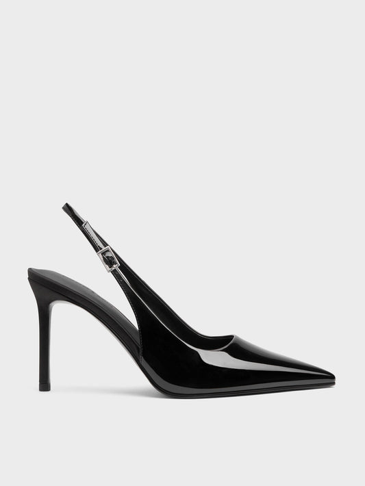 CHARLES & KEITH Featured / Patent Pointed Slingback Pumps - Black Patent