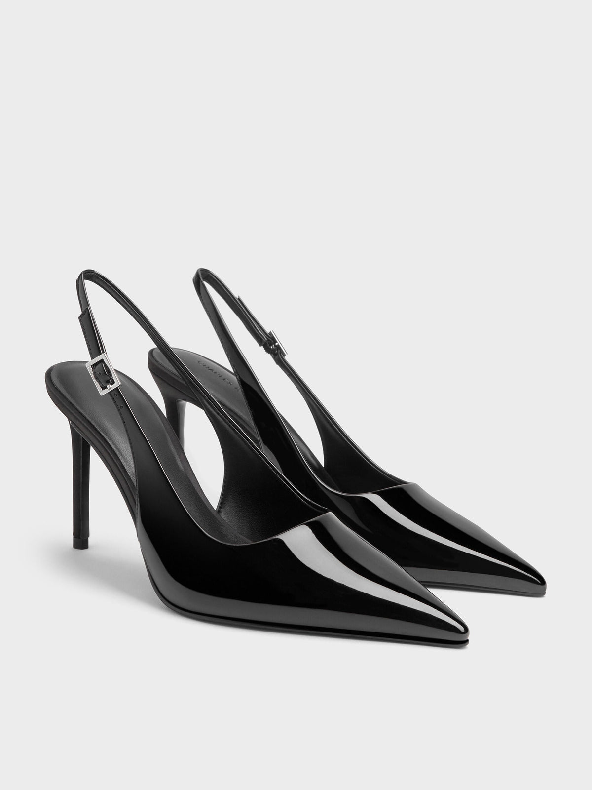 CHARLES & KEITH Featured / Patent Pointed Slingback Pumps - Black Patent