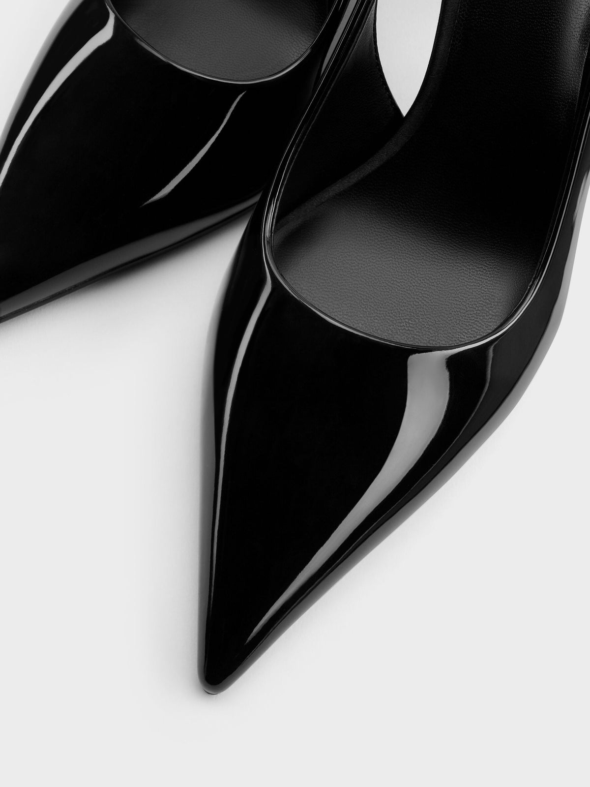 CHARLES & KEITH Featured / Patent Pointed Slingback Pumps - Black Patent