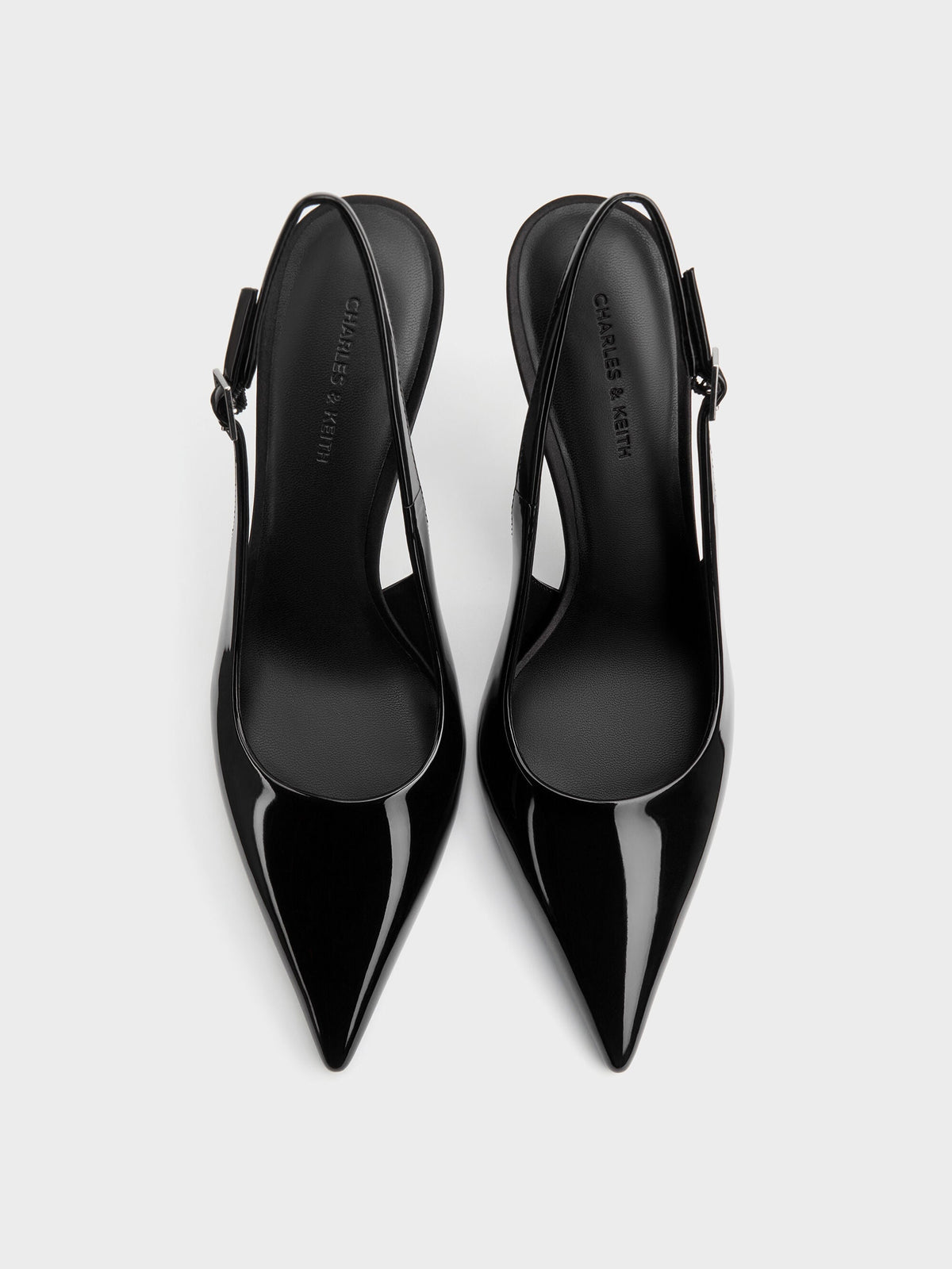 CHARLES & KEITH Featured / Patent Pointed Slingback Pumps - Black Patent