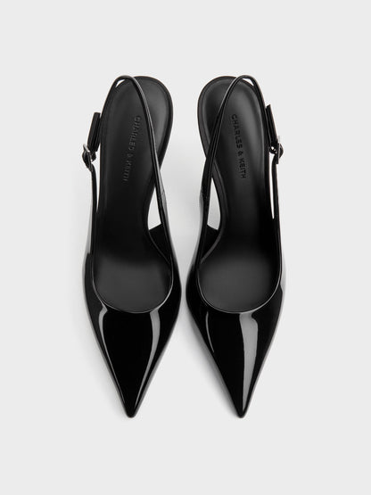 CHARLES & KEITH Featured / Patent Pointed Slingback Pumps - Black Patent