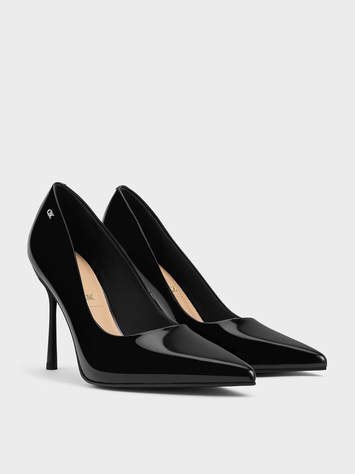 CHARLES & KEITH Hot Sale / Kyra Leather Pointed-Toe Pumps - Black Box