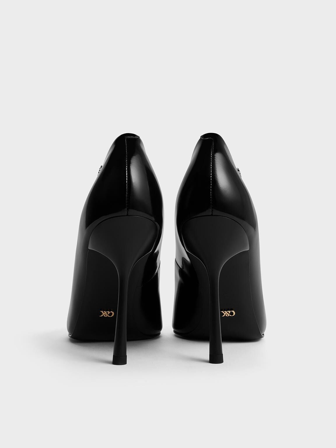 CHARLES & KEITH Hot Sale / Kyra Leather Pointed-Toe Pumps - Black Box