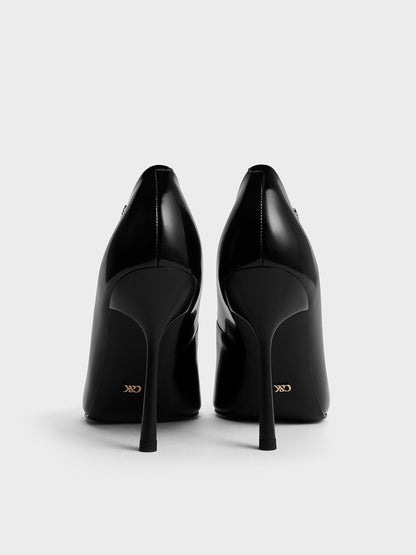 CHARLES & KEITH Hot Sale / Kyra Leather Pointed-Toe Pumps - Black Box