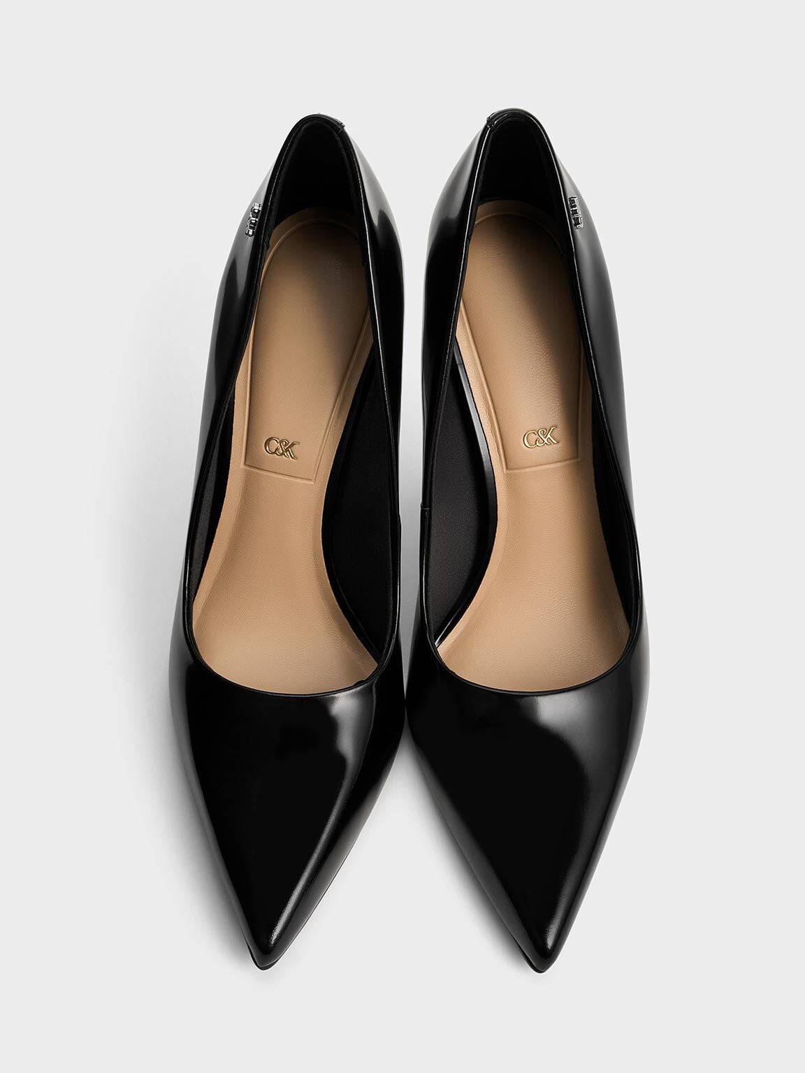 CHARLES & KEITH Hot Sale / Kyra Leather Pointed-Toe Pumps - Black Box