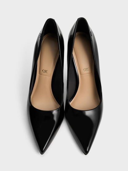 CHARLES & KEITH Hot Sale / Kyra Leather Pointed-Toe Pumps - Black Box
