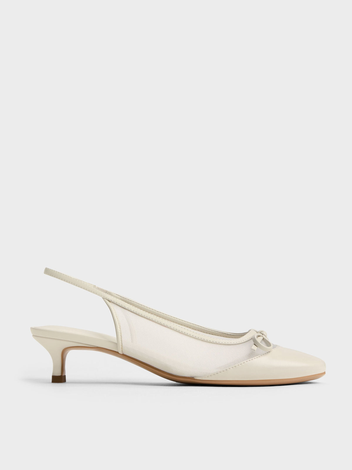 CHARLES & KEITH Best Seller / Mulligan Mesh Bow Slingback Pumps - Chalk