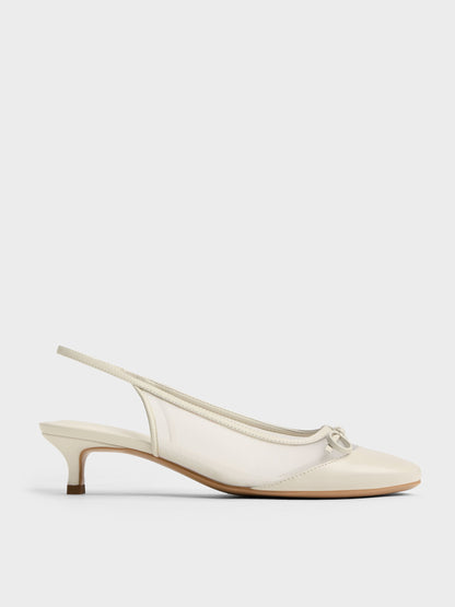 CHARLES & KEITH Best Seller / Mulligan Mesh Bow Slingback Pumps - Chalk