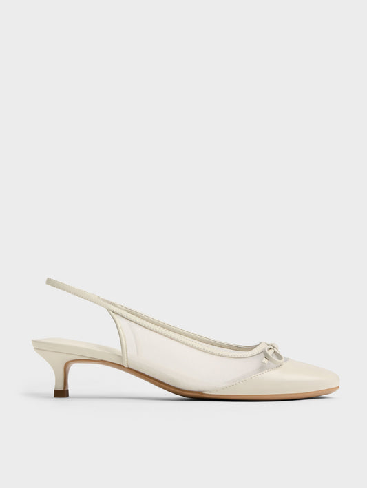 CHARLES & KEITH Best Seller / Mulligan Mesh Bow Slingback Pumps - Chalk