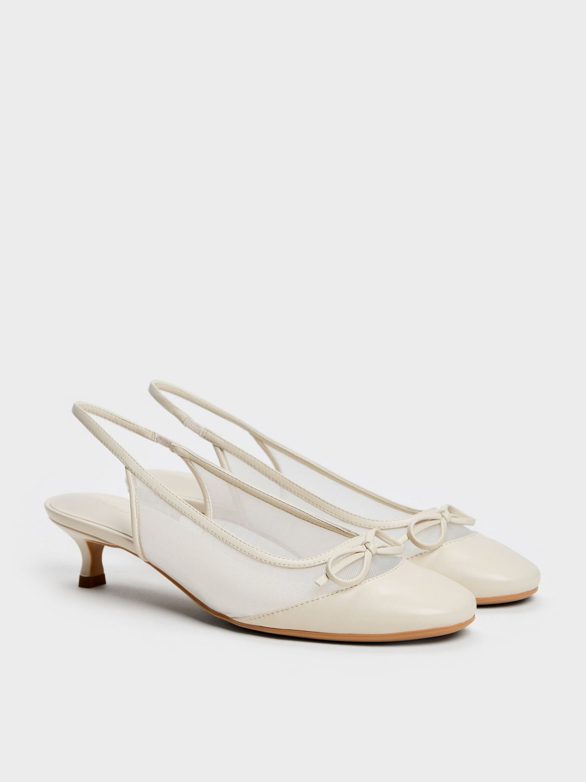 CHARLES & KEITH Best Seller / Mulligan Mesh Bow Slingback Pumps - Chalk
