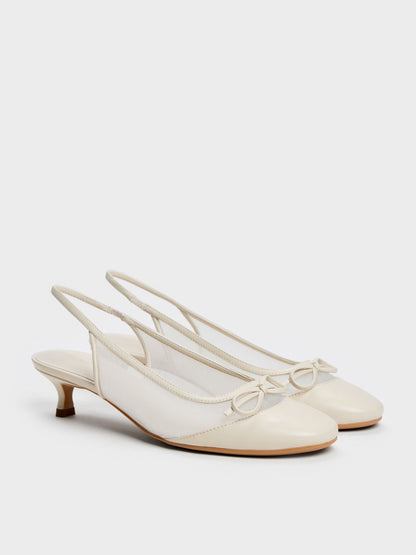CHARLES & KEITH Best Seller / Mulligan Mesh Bow Slingback Pumps - Chalk