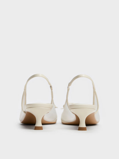 CHARLES & KEITH Best Seller / Mulligan Mesh Bow Slingback Pumps - Chalk