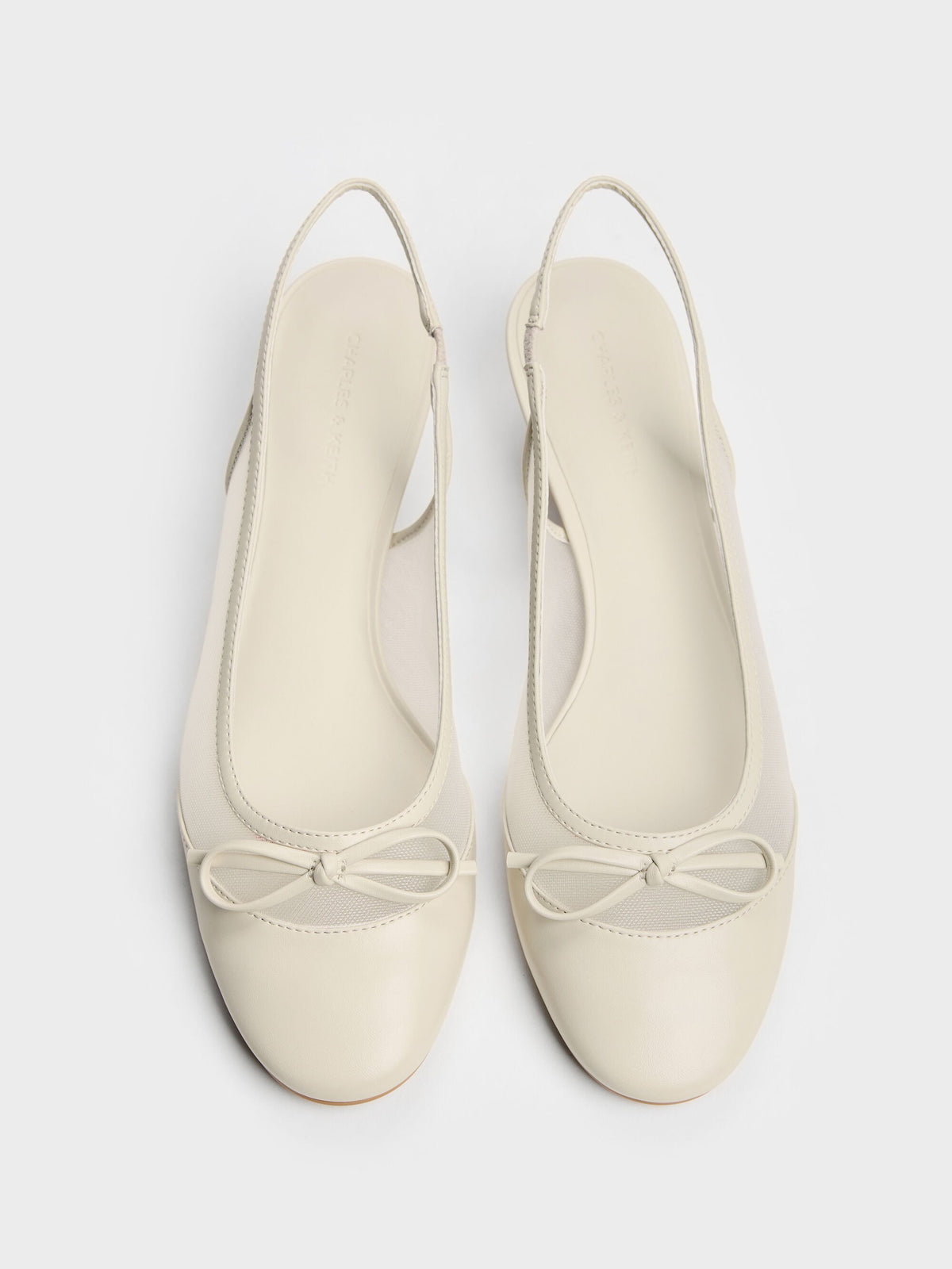 CHARLES & KEITH Best Seller / Mulligan Mesh Bow Slingback Pumps - Chalk