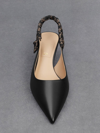 CHARLES & KEITH Everyday / Tully Leather Ruched Print Slingback Pumps - Black