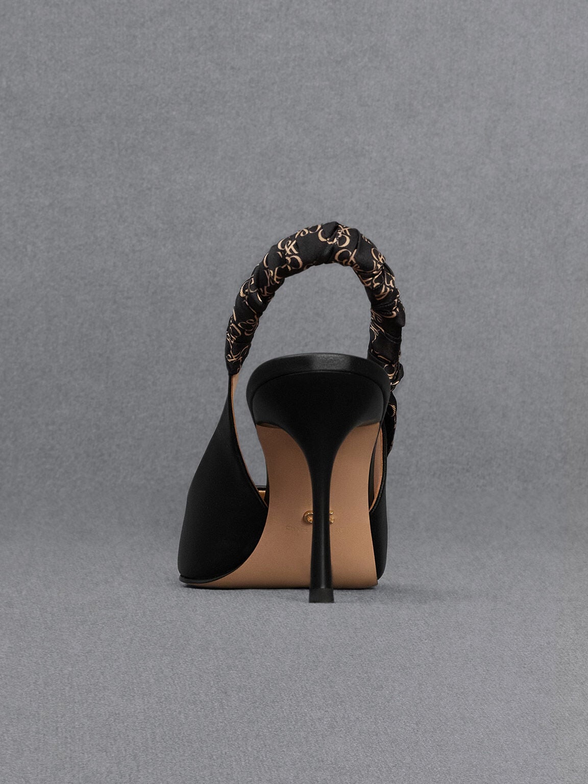 CHARLES & KEITH Everyday / Tully Leather Ruched Print Slingback Pumps - Black