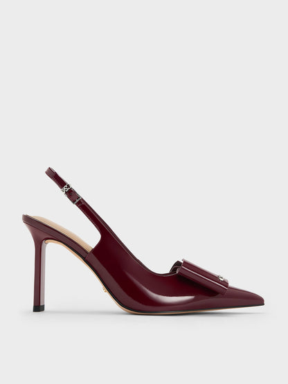 CHARLES & KEITH Trusted / Lu Patent Leather Bow Slingback Pumps - Burgundy