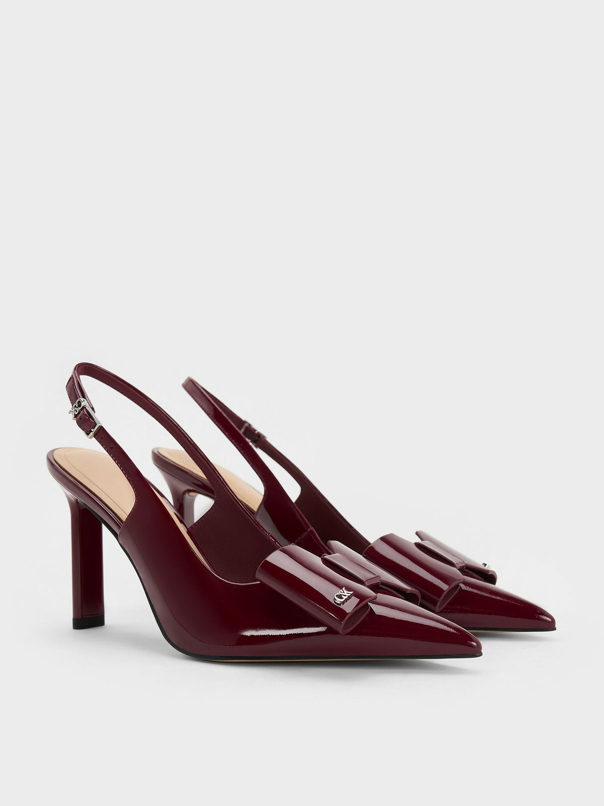 CHARLES & KEITH Trusted / Lu Patent Leather Bow Slingback Pumps - Burgundy
