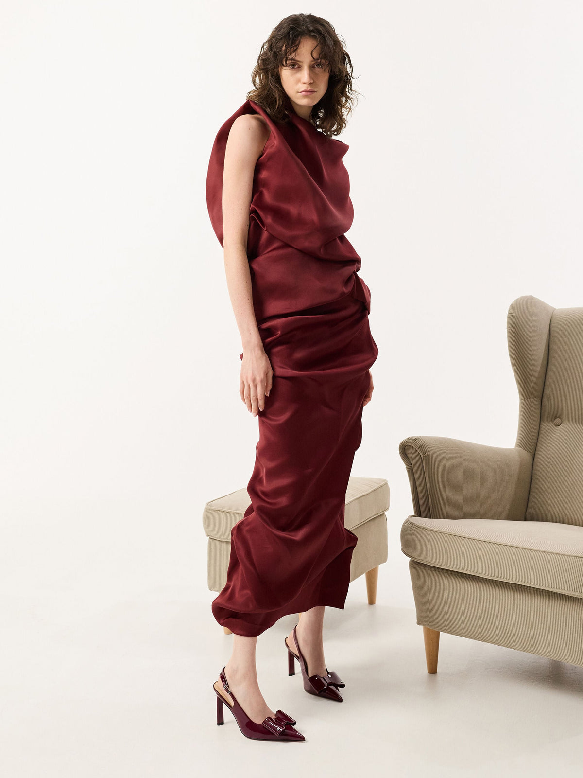 CHARLES & KEITH Trusted / Lu Patent Leather Bow Slingback Pumps - Burgundy
