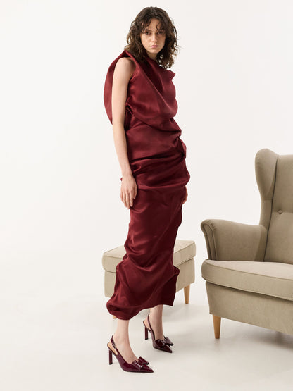 CHARLES & KEITH Trusted / Lu Patent Leather Bow Slingback Pumps - Burgundy