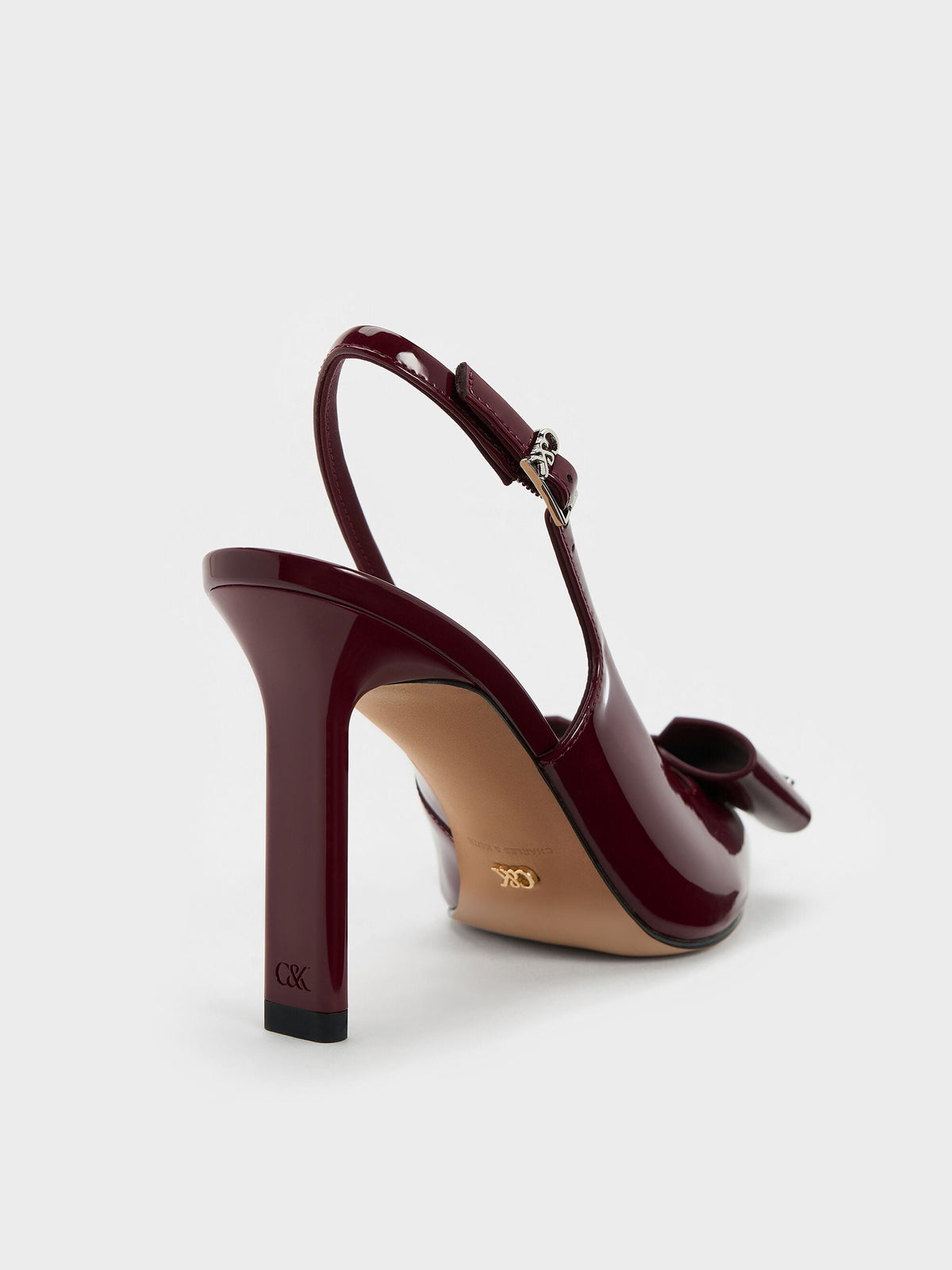 CHARLES & KEITH Trusted / Lu Patent Leather Bow Slingback Pumps - Burgundy