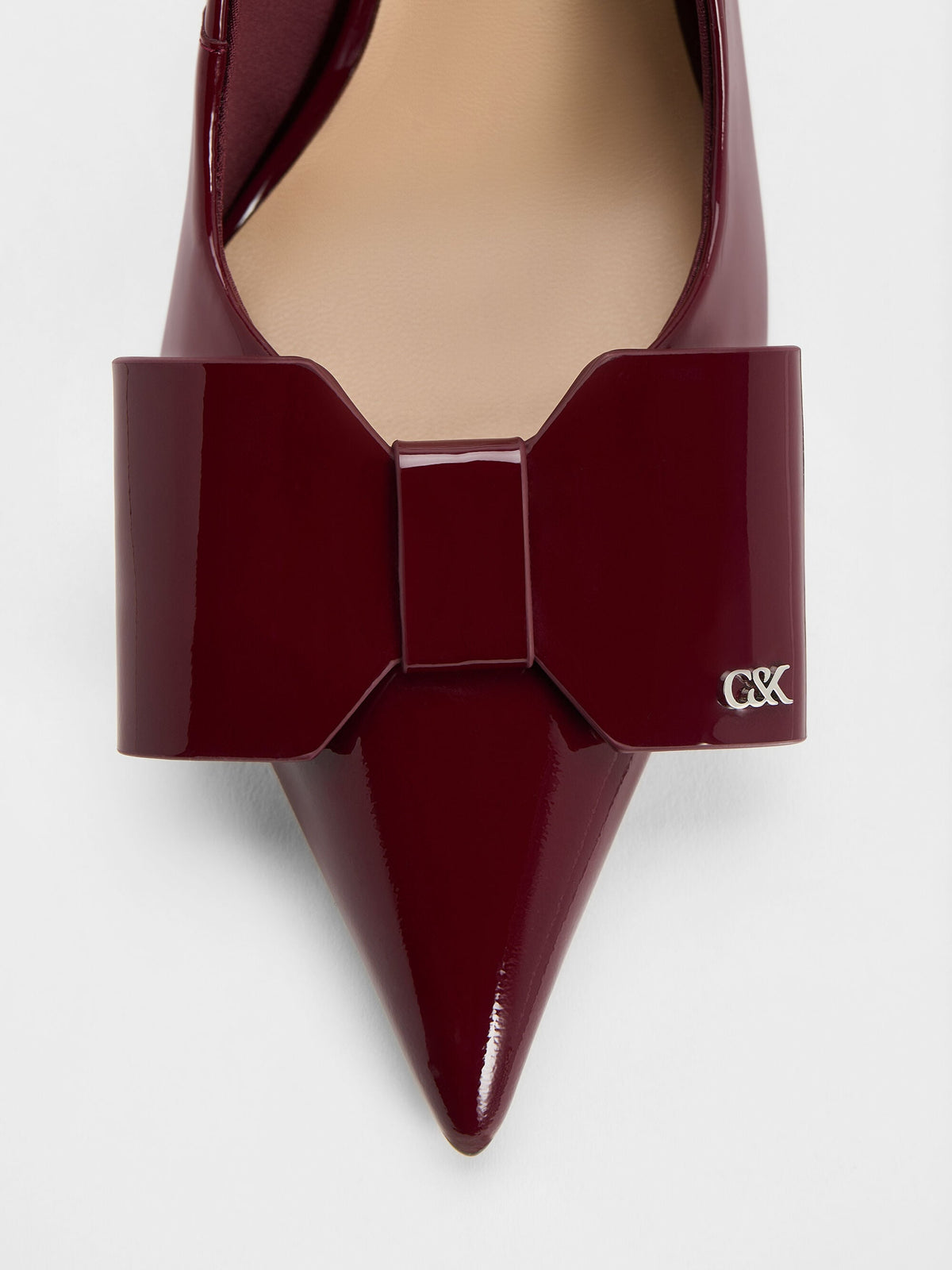 CHARLES & KEITH Trusted / Lu Patent Leather Bow Slingback Pumps - Burgundy