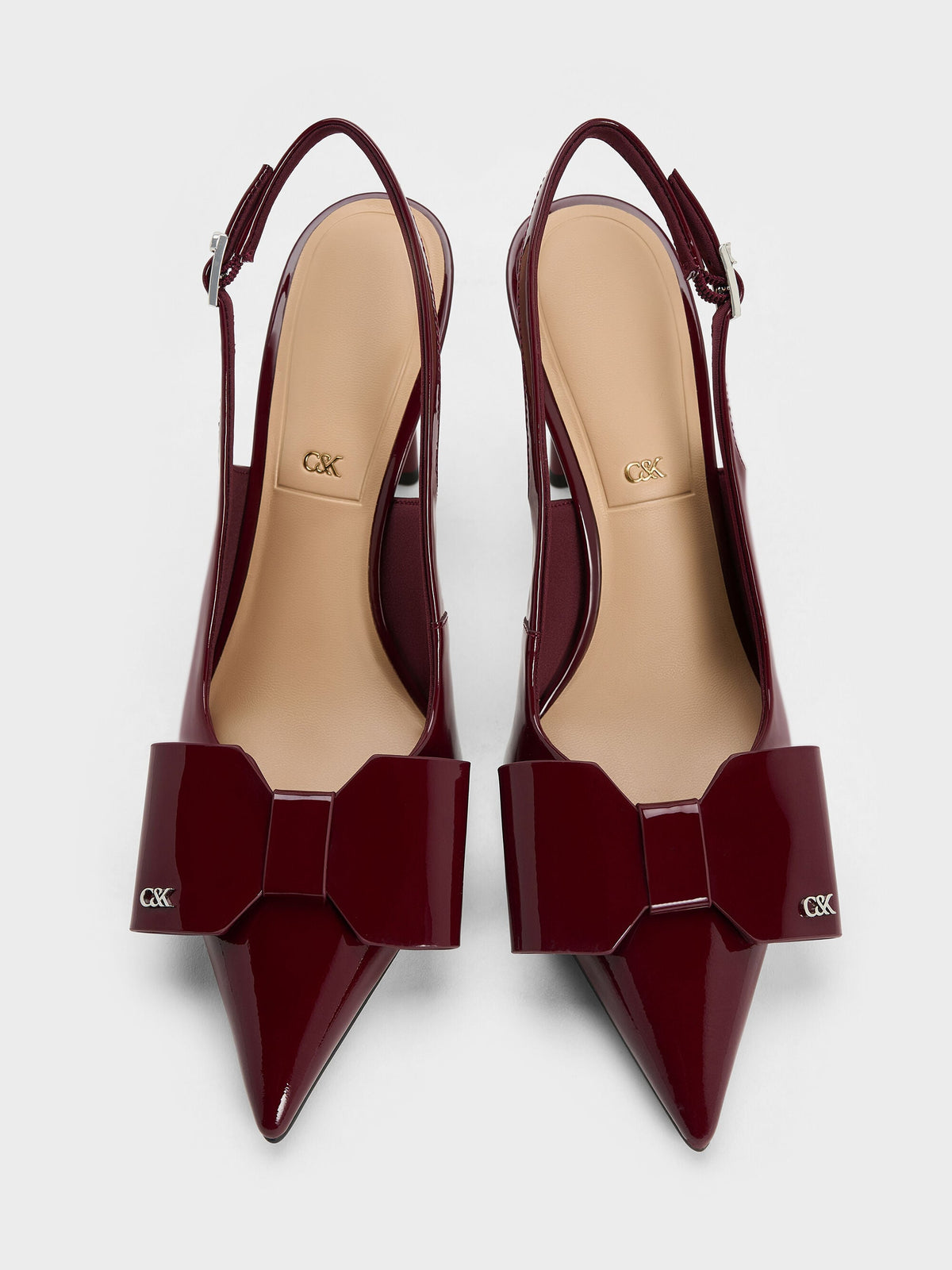 CHARLES & KEITH Trusted / Lu Patent Leather Bow Slingback Pumps - Burgundy