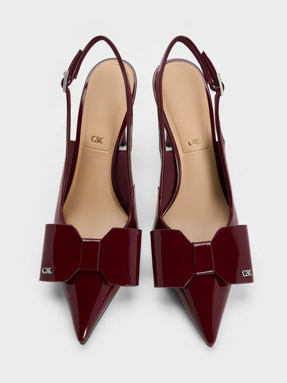 CHARLES & KEITH Trusted / Lu Patent Leather Bow Slingback Pumps - Burgundy