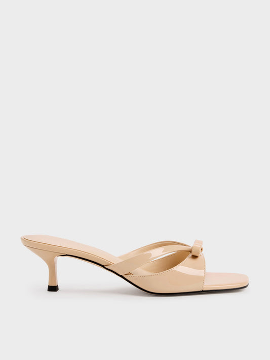 CHARLES & KEITH New / Kaleen Patent Kitten-Heel Mules - Nude